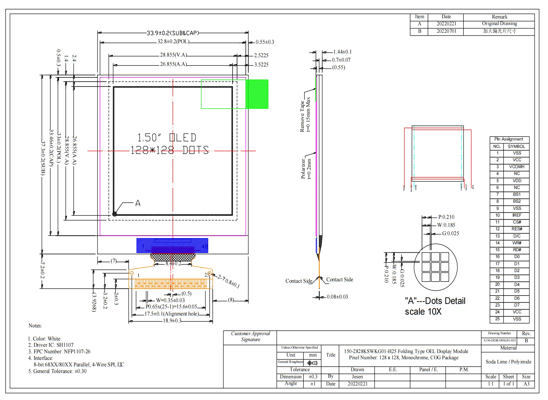 128×128 SH1107 OLED screen