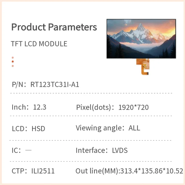 12.3‑inch TFT LCD Module – 1920×720 IPS Automotive Display