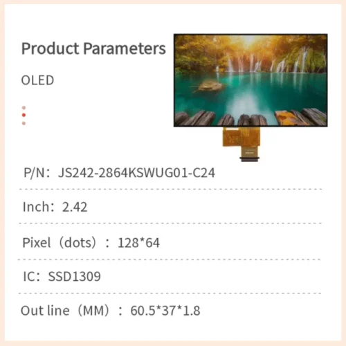 Low-Power 2.42-inch OLED Module with Multi-Interface Support | SPI, I²C, Parallel, 128×64 Pixels