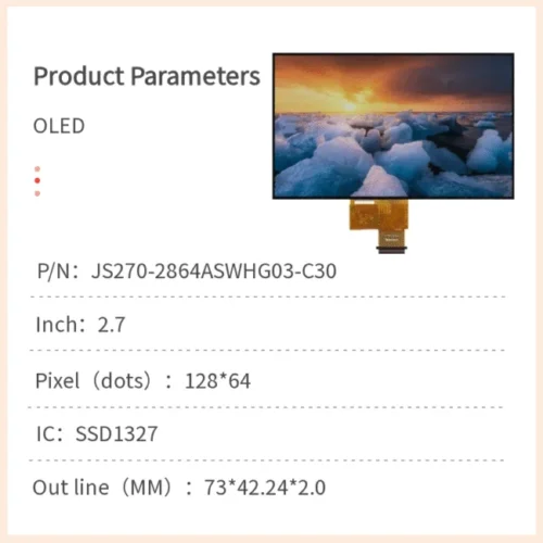 2.7-inch Graphic OLED Module | SSD1327 Controller, Ultra-Low Sleep Current
