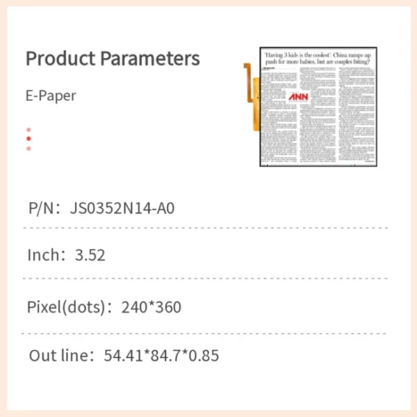 3.52-inch E-Paper Display Module – High Contrast E Ink - Jictech
