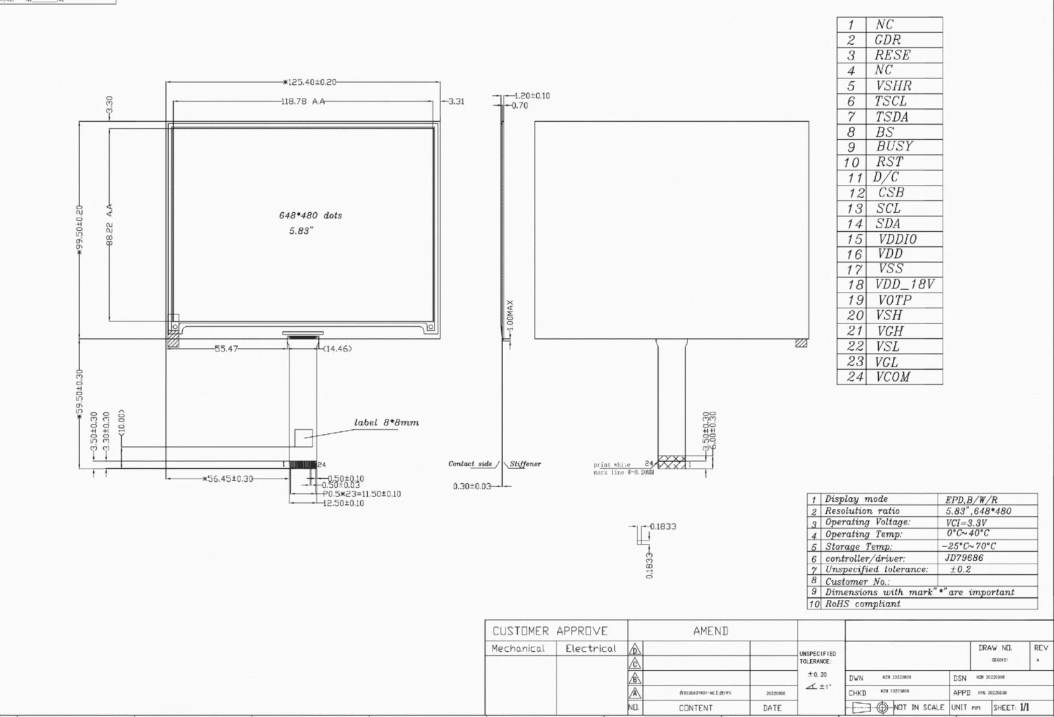 5.83 inch e-paper display module high contrast e ink screen
