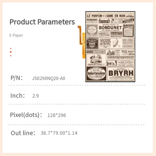 Écran vertical E-Paper de 2,9 pouces
