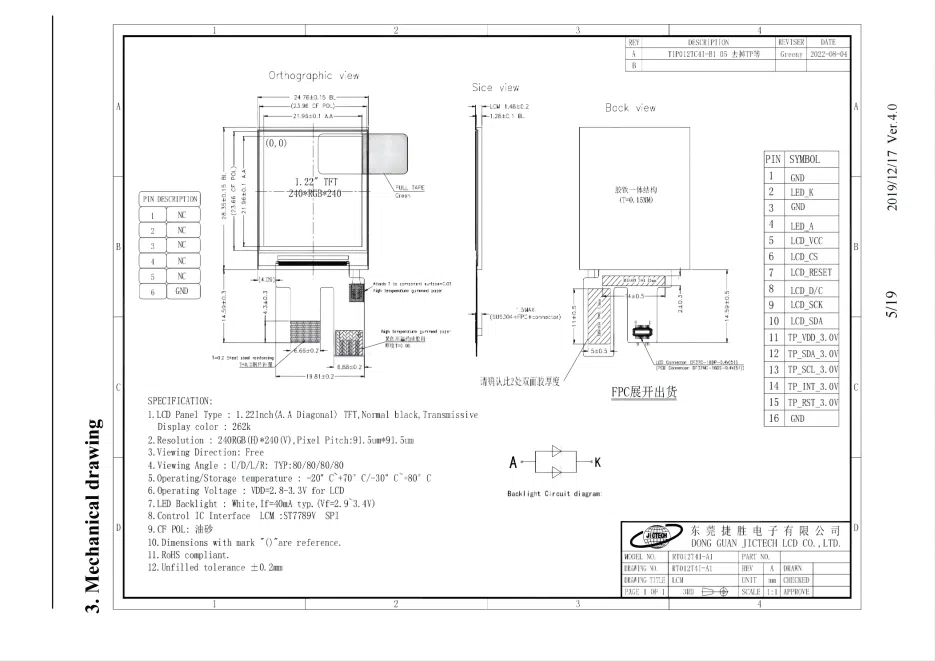 0.96 inch TFT LCD Module 80x160 IPS display