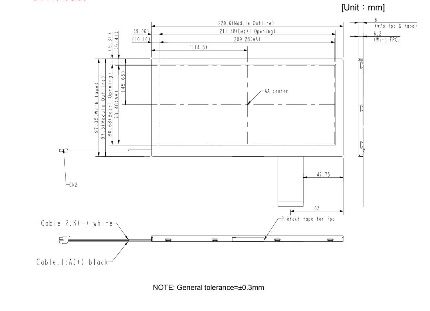 8.8-inch widescreen TFT LCD module design drawings