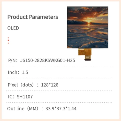 Industrial Square 1.5-inch OLED Display Module | -40°C to 70°C, 128x128, Robust COG Design