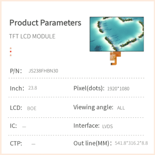 23.8-Inch FHD Open Cell TFT LCD Panel - 1920x1080, 1000:1 Contrast, 2 Ch LVDS