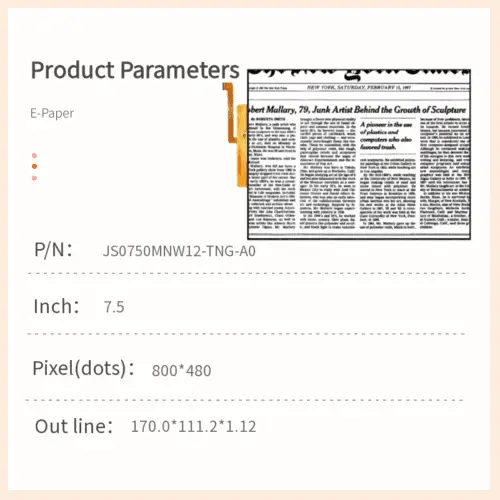 7.5 inch e-paper module high contrast e ink display