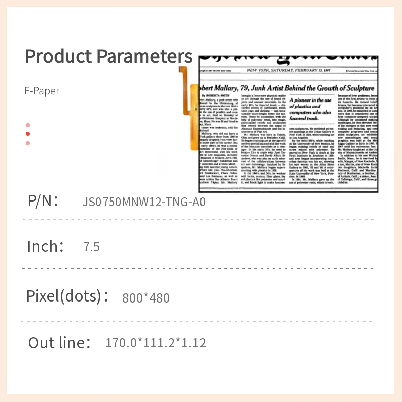 7.5 inch e-paper module high contrast e ink display