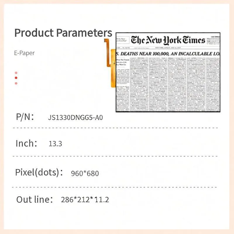 13.3 inch e‑paper module high contrast e ink display