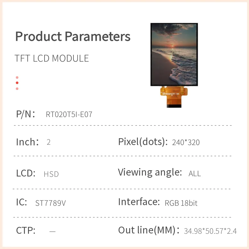 Módulo LCD TFT IPS de 2 pulgadas y pantalla de 240 x 320 píxeles