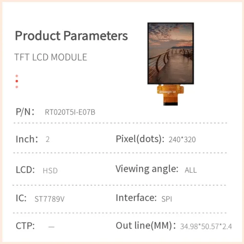 2 inch TFT LCD display module 240x320 screen