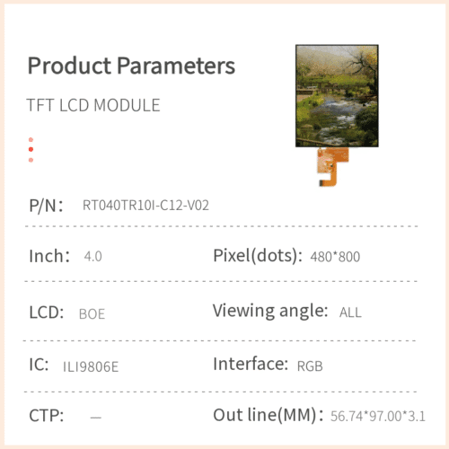 4.0 inch TFT LCD module 480x800 display