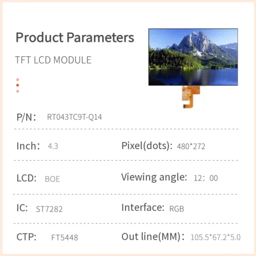 4.3 inch TFT LCD module 480x272 display