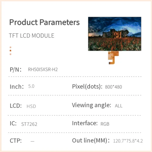 5.0 inch TFT LCD module 800x480 display