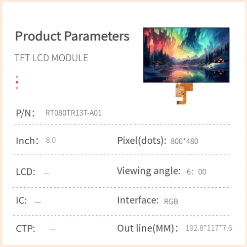 8.0 inch TFT LCD module 800x600 display