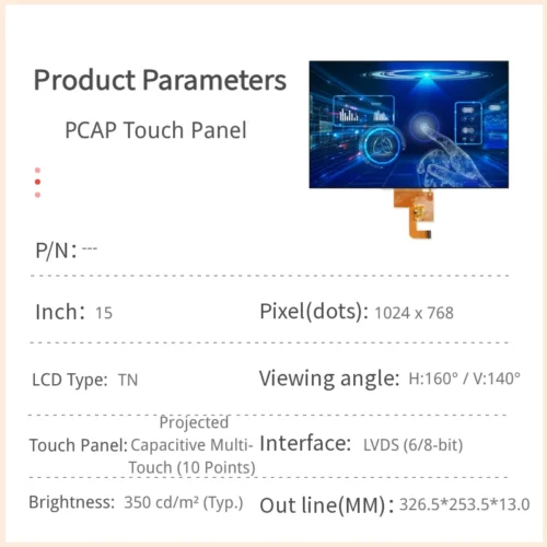 15 inch Industrial XGA TFT LCD Display Module with Projected Capacitive Touch