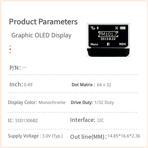 0.49 inch Compact OLED Display Module with I2C Interface - 4-Pin Version_1 0.49 inch Compact OLED Display Module with I2C Interface - 4-Pin Version