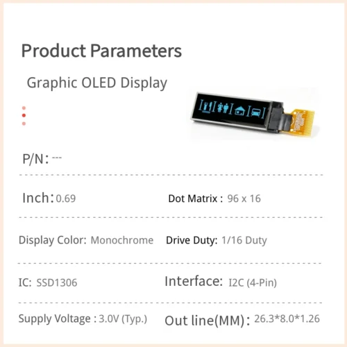 0.69 inch Ultra-Long Bar OLED Display Module with 96x16 Resolution - I2C Interface_1 0.69 inch Ultra-Long Bar OLED Display Module with 96x16 Resolution - I2C Interface