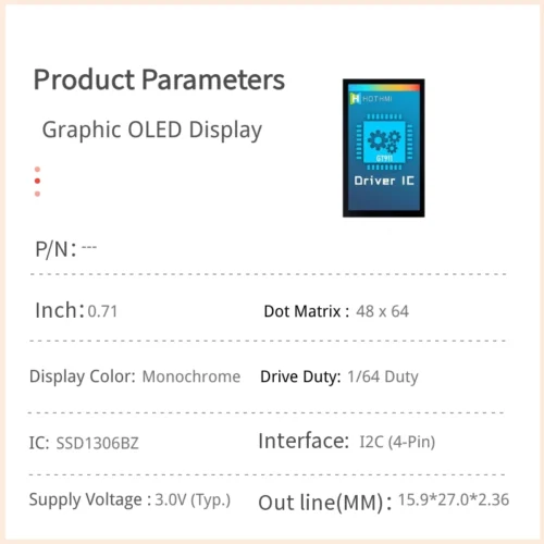 0.71 inch OLED Display Module with 48x64 Resolution - 4-Pin I2C Version_1 0.71 inch OLED Display Module with 48x64 Resolution - 4-Pin I2C Version