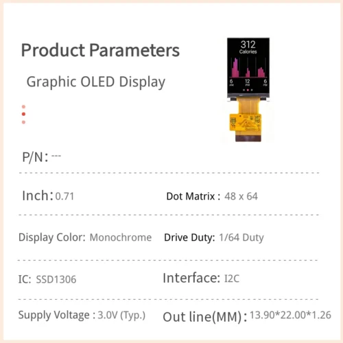0.71 inch OLED Display Module with 48x64 Resolution - I2C Interface_1 0.71 inch OLED Display Module with 48x64 Resolution - I2C Interface