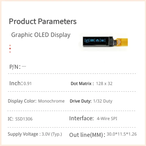 0.91 inch OLED Display Module with 128x32 Resolution - 4-Wire SPI Interface_1 0.91 inch OLED Display Module with 128x32 Resolution - 4-Wire SPI Interface