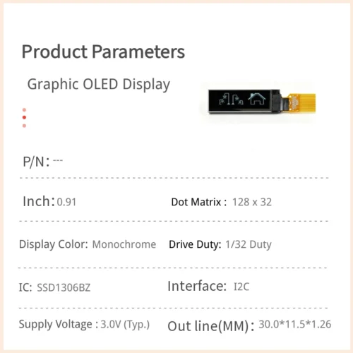 0.91 inch OLED Display Module with 128x32 Resolution - I2C Interface_1 0.91 inch OLED Display Module with 128x32 Resolution - I2C Interface