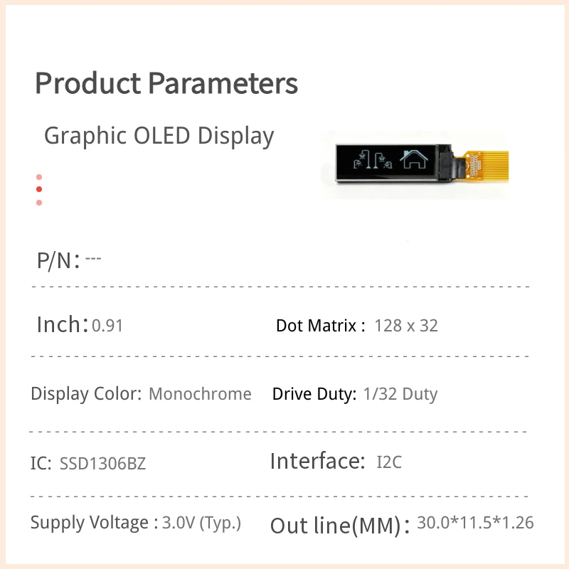 0.91 inch OLED Display Module with 128x32 Resolution - I2C Interface