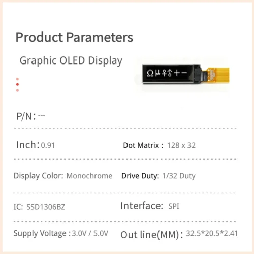 0.91 inch OLED Display Module with 128x32 Resolution - SPI Interface (PCB Version)_1 0.91 inch OLED Display Module with 128x32 Resolution - SPI Interface (PCB Version)