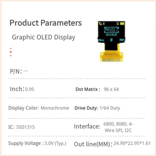 0.95 inch OLED Display Module with 96x64 Resolution - Multi-Interface_1 0.95 inch OLED Display Module with 96x64 Resolution - Multi-Interface