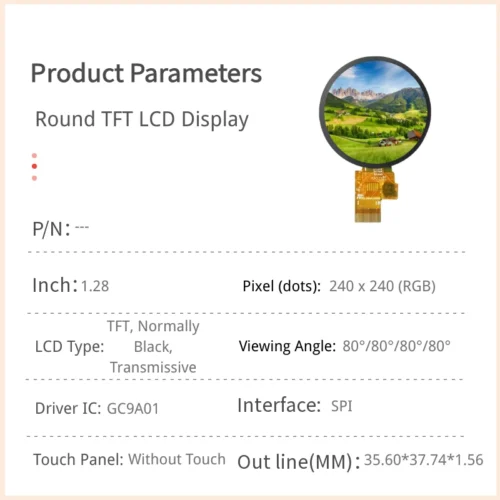 1.28 inch Round TFT LCD Module - 240x240 SPI Interface_1 1.28 inch Round TFT LCD Module - 240x240 SPI Interface