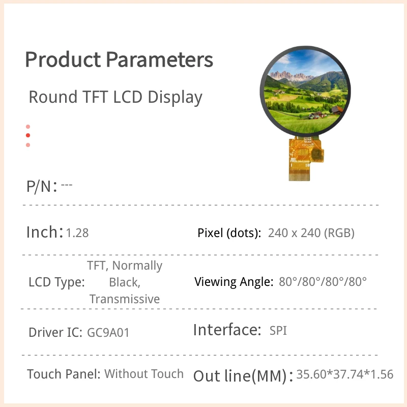1.28 inch Round TFT LCD Module - 240x240 SPI Interface