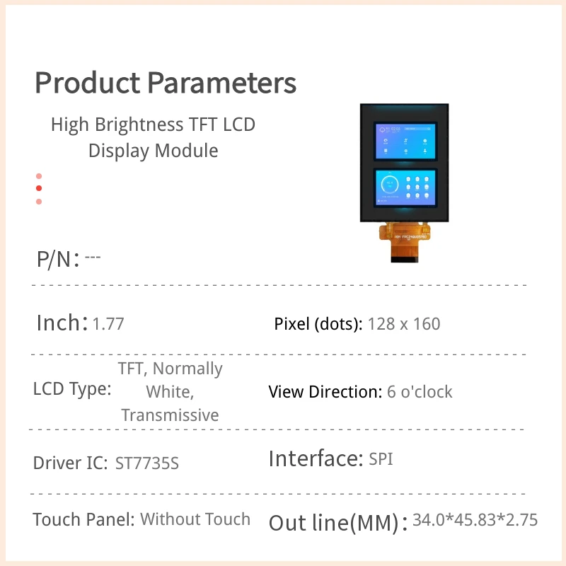 1.77 inch High Brightness TFT LCD Module - 128x160 SPI Interface