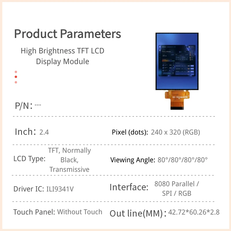 2.4 inch High Brightness TFT LCD Module - 240x320 SPI RGB Interface