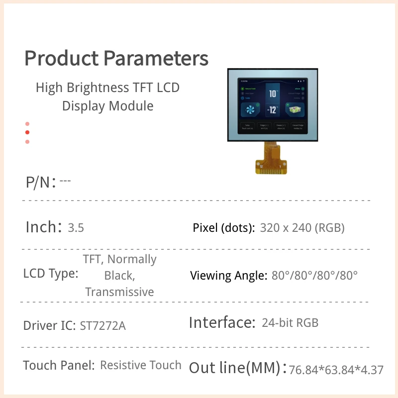 3.5 inch High Brightness TFT LCD Module - 320x240 RGB24 with Resistive Touch